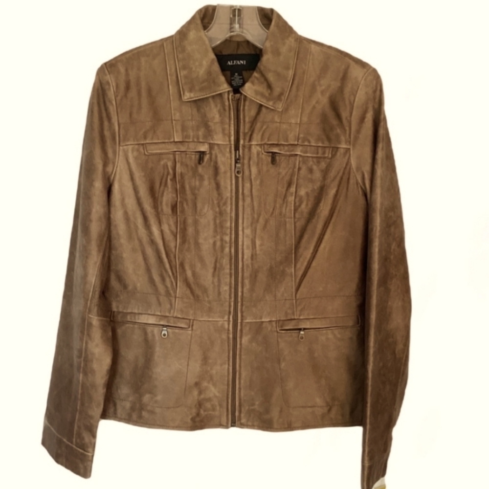 Alfani Leather Distressed Full Zip Jacket in Distressed Maple. Sz. Medium